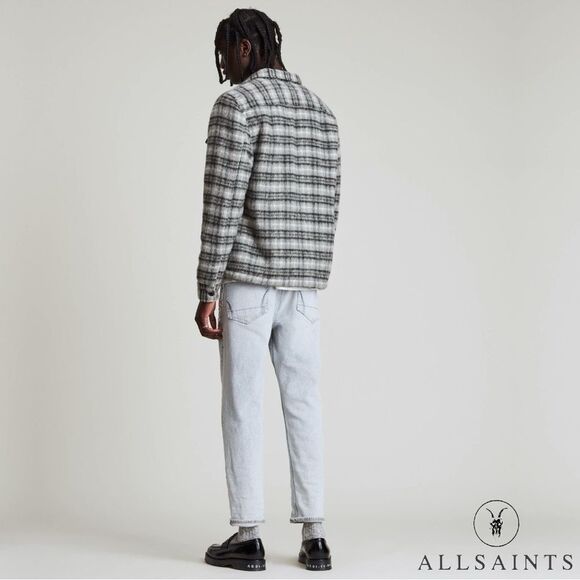 All Saints **NWT** Anvik Sherpa-Lined Wool Blend Check Plaid Jacket Light Grey - Picture 13 of 14